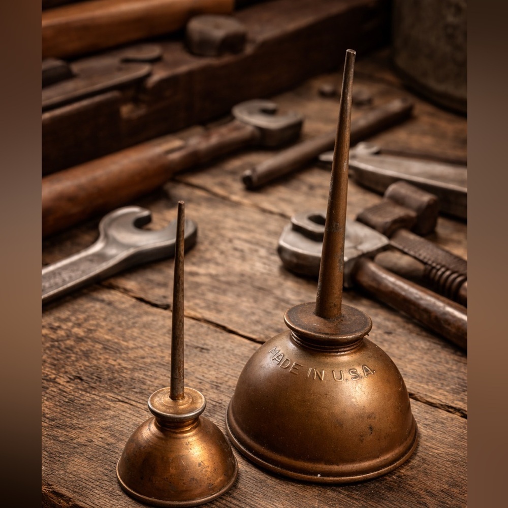 Vintage Eagle Copper Oil Can Set Machinist Railroad Industrial Decor